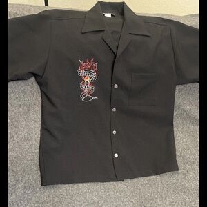 Men's Black Short Sleeve Shirt with Embroidered Design
